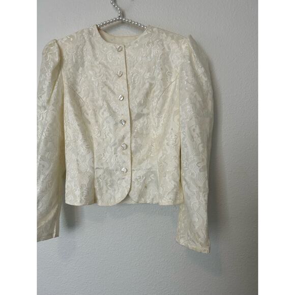Gunne Sax Ivory Button Front Floral Lace Puff Sleeve Blazer Vintage *TINY FLAW - Picture 4 of 15